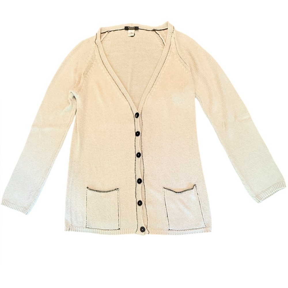 KRIZIA Cream 100% Silk Cardigan Sweater Size 46/XL MSRP $348